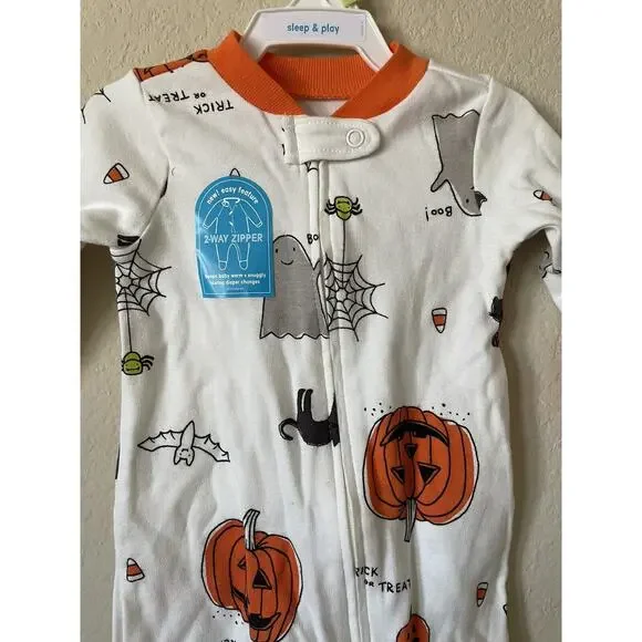 Carter's Trick Or Treat Pumpkin Ghost Spider 2 Way Zipper Footed Pajamas Size 3M - Picture 2 of 3